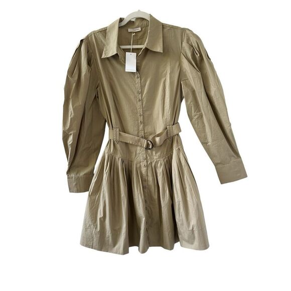 Ulla Johnson Button Front Vivienne Poplin Shirt Dress Khaki Women's Size 10 - Picture 2 of 8